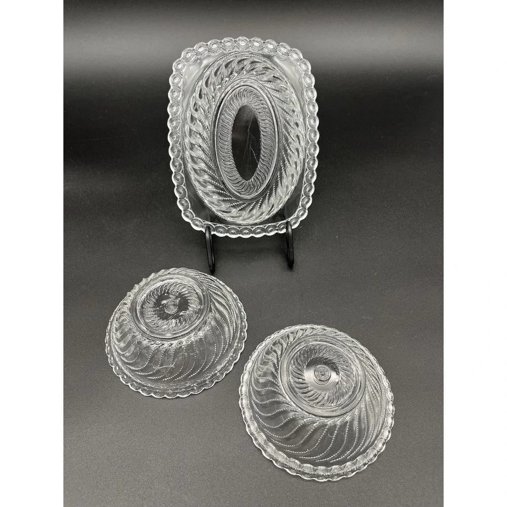 EAPG Beaded Swirl Bowl Set 3 Pieces Early American Pressed Glass